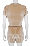 Gold Casual Solid Patchwork O Neck Short Sleeve Two Pieces