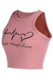 Pink Sexy Print Patchwork O Neck Tops