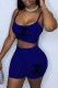 Royal Blue Fashion Casual Print Letter Spaghetti Strap Sleeveless Two Pieces