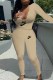 Khaki Fashion Casual Print Letter V Neck Long Sleeve Two Pieces
