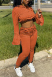 Red Sexy Solid Patchwork Hooded Collar Long Sleeve Two Pieces