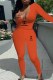Orange Fashion Casual Print Letter V Neck Long Sleeve Two Pieces