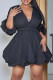 Black Casual Solid Patchwork V Neck Bud Dresses