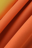Orange Yellow Fashion Casual Solid Patchwork Contrast Mandarin Collar Sleeveless Dress