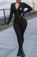 Black Fashion Sportswear Print Letter Zipper Collar Jumpsuits