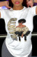 White Fashion Print Patchwork Letter O Neck T-Shirts