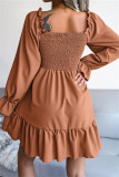 Orange Fashion Casual Solid Patchwork Square Collar Long Sleeve Dresses