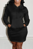 Red Fashion Casual Solid Patchwork Hooded Collar Long Sleeve Dresses