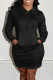 Black Fashion Casual Solid Patchwork Hooded Collar Long Sleeve Dresses