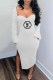 White Fashion Elegant Print Slit Letter Square Collar One Step Skirt Dresses