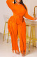 Tangerine Red Casual Solid Tassel Patchwork O Neck Long Sleeve Two Pieces