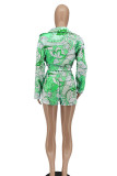 Pink Fashion Sexy Print Patchwork Turndown Collar Long Sleeve Three Pieces