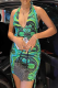 Green Casual Print Patchwork Halter Pencil Skirt Dresses