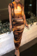 Brown Sexy Print Patchwork Half A Turtleneck Sleeveless Two Pieces
