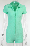 Light Green Fashion Print Patchwork Turndown Collar Skinny Rompers