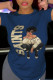 Navy Blue Fashion Print Patchwork Letter O Neck T-Shirts