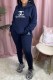 Navy Blue Fashion Casual Print Letter Hooded Collar Long Sleeve Two Pieces