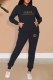 Black Fashion Casual Print Letter Hooded Collar Long Sleeve Two Pieces