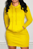 Red Fashion Casual Solid Patchwork Hooded Collar Long Sleeve Dresses