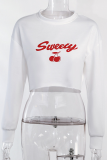 White Sexy Print Patchwork O Neck Tops