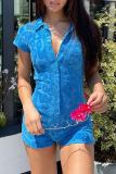 Light Green Fashion Print Patchwork Turndown Collar Skinny Rompers
