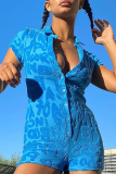 Light Green Fashion Print Patchwork Turndown Collar Skinny Rompers