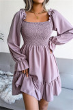 Burgundy Fashion Casual Solid Patchwork Square Collar Long Sleeve Dresses