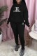 Black Fashion Casual Print Letter Hooded Collar Long Sleeve Two Pieces