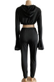 Red Sexy Solid Patchwork Hooded Collar Long Sleeve Two Pieces