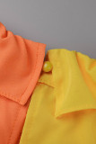 Orange Yellow Fashion Casual Solid Patchwork Contrast Mandarin Collar Sleeveless Dress