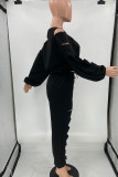 Grey Casual Street Solid Hollowed Out Patchwork O Neck Long Sleeve Two Pieces