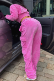 Pink Fashion Solid Patchwork Zipper Collar Long Sleeve Two Pieces