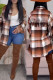 Brown Casual Print Patchwork Buckle Turndown Collar Tops