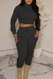 Black Casual Solid Patchwork Turtleneck Long Sleeve Two Pieces