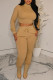 Khaki Casual Solid Patchwork Turtleneck Long Sleeve Two Pieces