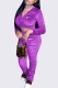 Rose Red Fashion Street Print Fold Zipper Collar Long Sleeve Two Pieces