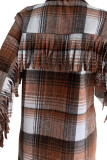 Brown Casual Print Patchwork Buckle Turndown Collar Tops