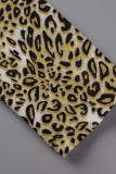 Leopard Print Fashion Casual Print Patchwork Turndown Collar Long Sleeve Two Pieces