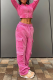Pink Fashion Solid Patchwork Zipper Collar Long Sleeve Two Pieces