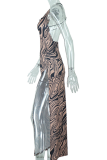 Black Fashion Sexy Print High Opening Spaghetti Strap Pencil Skirt Dresses
