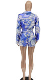 Pink Fashion Sexy Print Patchwork Turndown Collar Long Sleeve Three Pieces