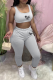 Grey Fashion Print Patchwork U Neck Sleeveless Two Pieces