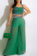 Green Sexy Print Patchwork Spaghetti Strap Sleeveless Two Pieces