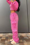 Pink Fashion Solid Patchwork Zipper Collar Long Sleeve Two Pieces