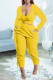 Yellow Casual Solid Bandage Patchwork V Neck Long Sleeve Two Pieces