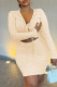 Apricot Sexy Casual Solid Bandage V Neck Long Sleeve Two Pieces