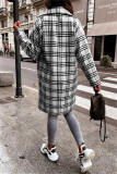 Khaki Fashion Casual Plaid Print Patchwork Cardigan Turn-back Collar Outerwear