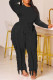 Black Casual Solid Tassel Patchwork O Neck Long Sleeve Two Pieces