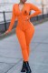 Orange Fashion Sportswear Print Letter Zipper Collar Jumpsuits