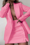 Pink Casual Solid Patchwork Turn-back Collar Long Sleeve Two Pieces